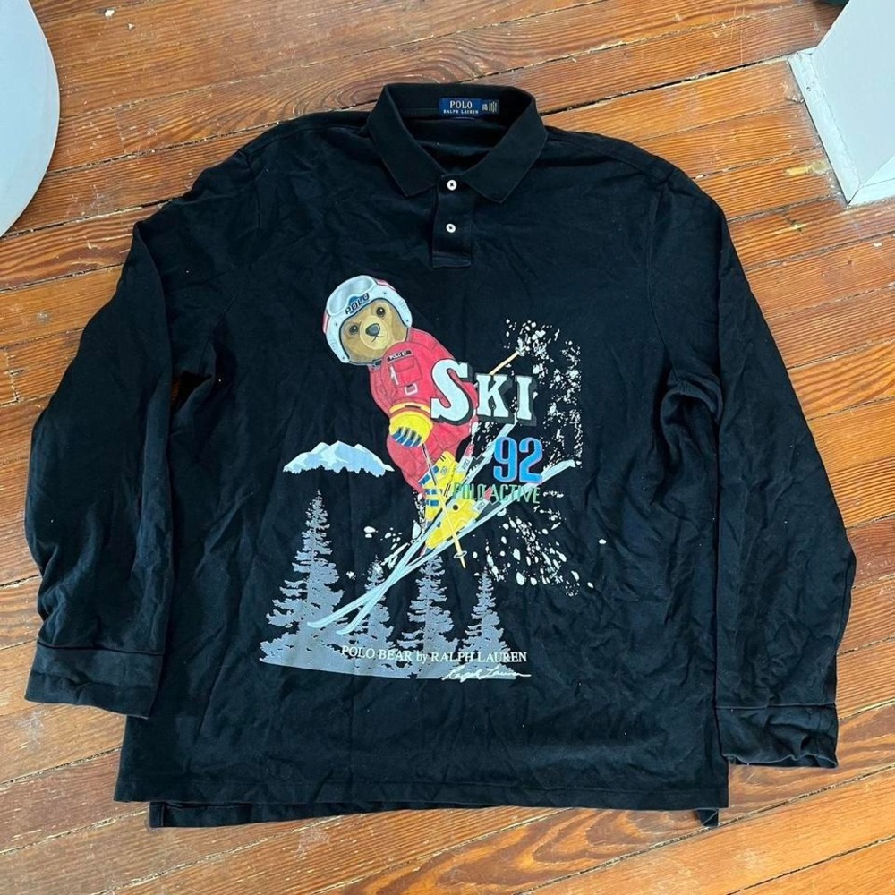 1990s Polo Ralph Lauren Ski Bear 18 Graphic polo shirt size XXL